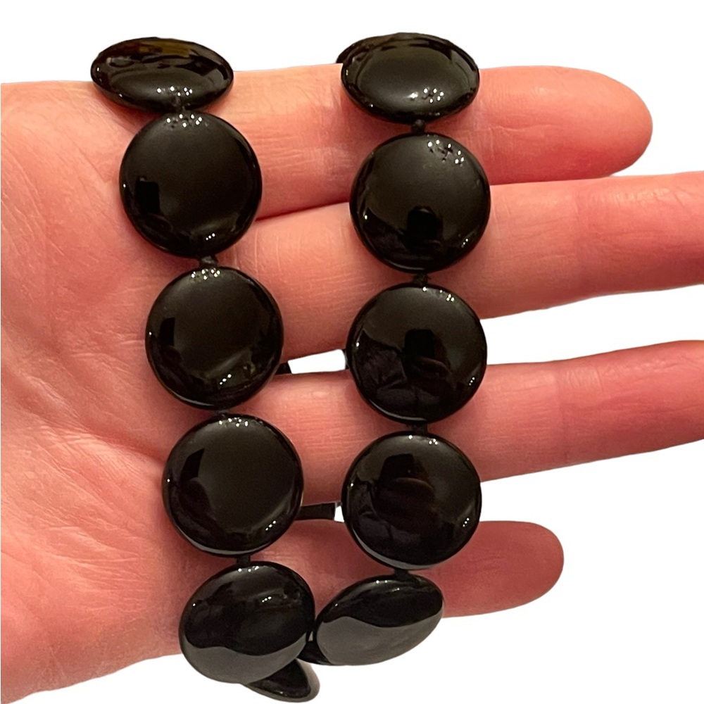 Stunning high quality large heavy Black onyx disk bead sterking silver necklace